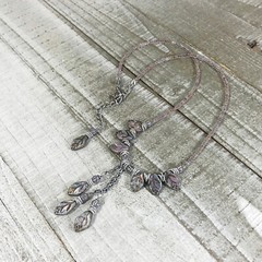 Purple Picasso Czech Leaf Beaded Choker with Earrings