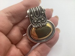 Doug Paulus India Large Sterling Silver and Brass Oval Dome Handmade Pendant