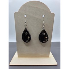 Handmade Earrings Silver Goth Skull Floral Pillar UV Printed Teardrop Dangle
