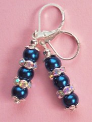 triple GLASS PEARL Faceted Crystal rings Lever back handcrafted CHOOSE