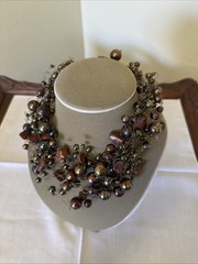 vtg SALLY BELL KELLY JASPER AND GLASS BEADS ON METAL STRING MULTI STRAND CHOKER
