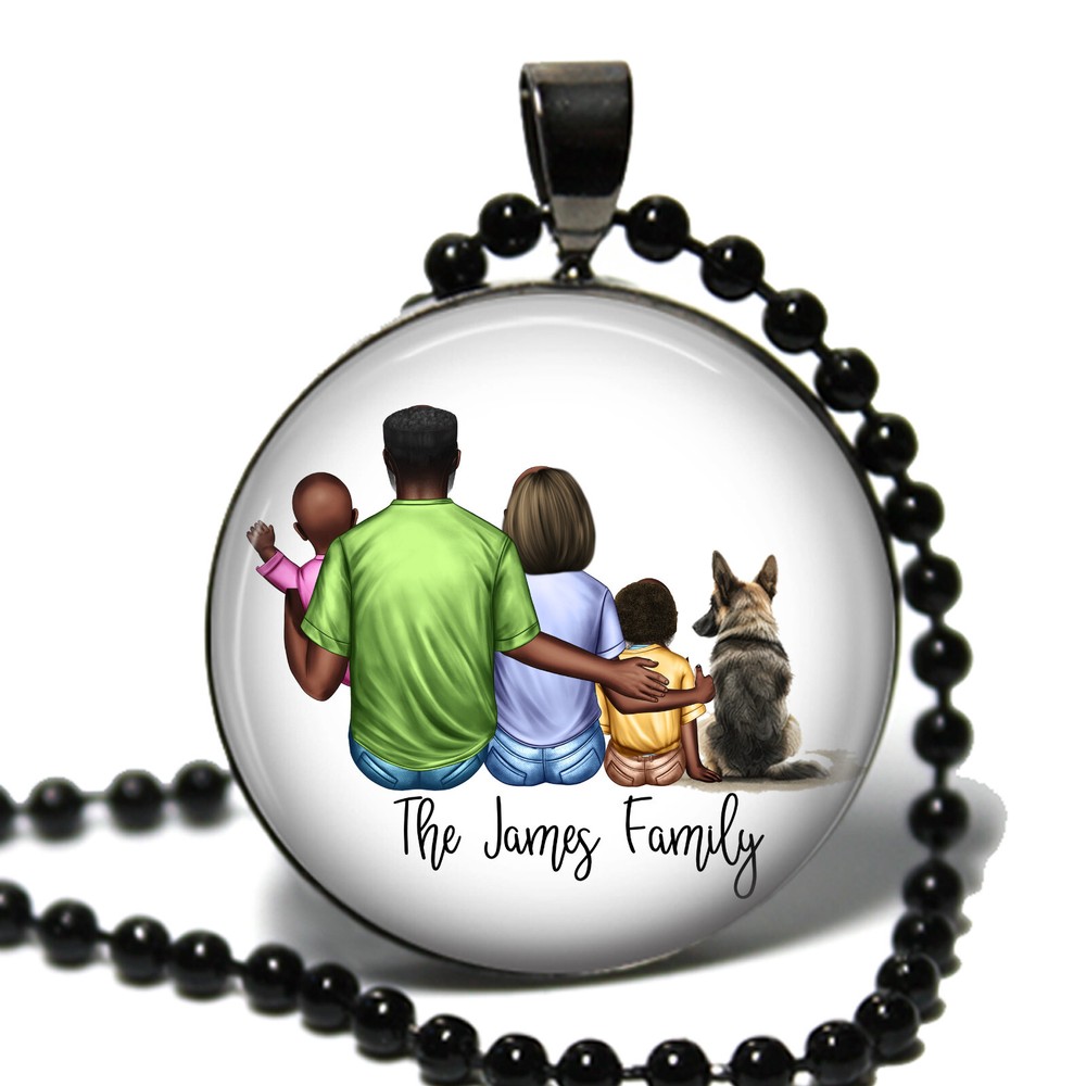 Personalized Custom Designed Family Unit Dad Mom Kids Baby Dog Pendant Necklace