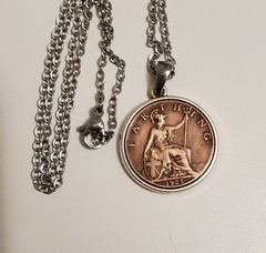 Vintage 1925 British Farthing Coin Pendant, Necklace
