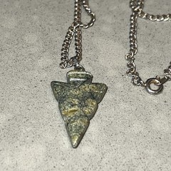 Arrowhead Serpentine Type Stone Pendant Green Natural Matrix Brass Chain Olive