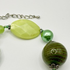 Green Venetian Art Glass Bead Necklace Lucite Fabric Lampwork Artisan 35-38”
