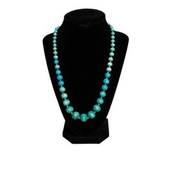 Turquoise Wood Bead Necklace 14″ Silver Spacer Statement Jewelry Vintage Y2K 90s