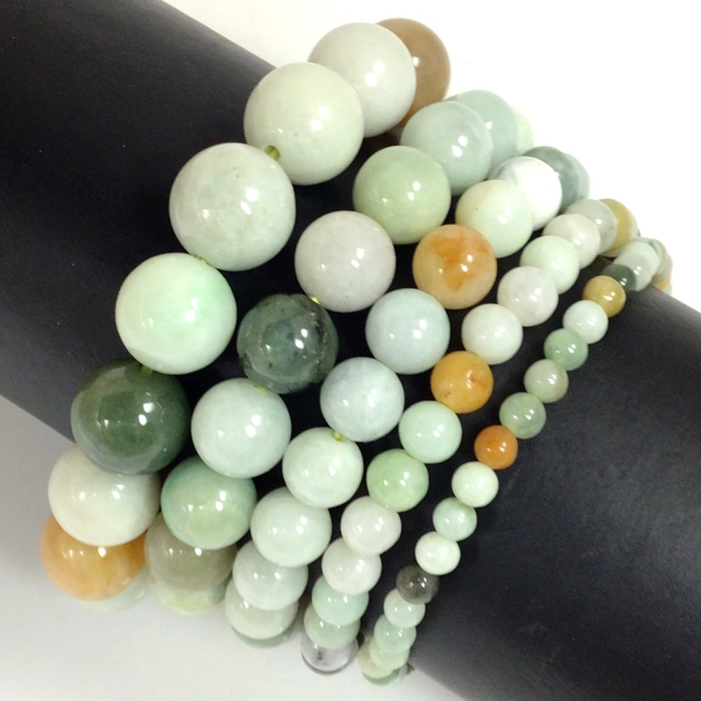 Natural Burmese Jade Stretch Bracelet AA Burma Round Beaded Green Jade Healing