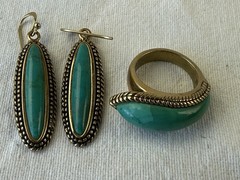 Vintage Barse Thai Large Turquoise & Bronze Ring and earrings matching set