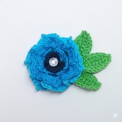 Brooch Blue Dahlia Corsage Magnetic Lapel Pin Crochet Floral Flower Handmade