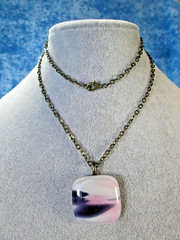 Handmade Fused Glass Pendant w/ 24″ Antiqued Brass Tone Cable Necklace / 2N