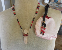 Rose Quartz Double Terminated Crystal Point Beaded Necklace Onyx Red Quartz OOAK