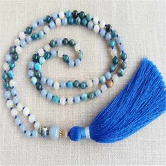 8mm Angelite Apatite 108 Beads Handmade Tassel Yoga Energy mala Necklace Men’s