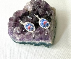 Upcycled China Drop Dangle Oval Earrings from vintage hand painted plate