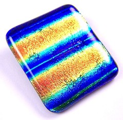 Large DICHROIC Glass PENDANT + Pin 45mm Orange Blue Gold Rainbow Striped Square