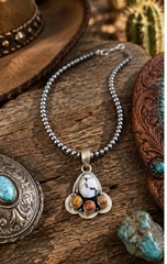 White Buffalo Turquoise With Brown/ Copper Jasper Accent Stone In A Pendant