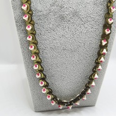 Artisan Statement Necklace White Bell Flower Olive Disc Wearable Art Long 30in