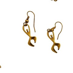 Dancer Pendant Necklace Drop Earrings Hammered Gold Tone Modern Figural Artisan