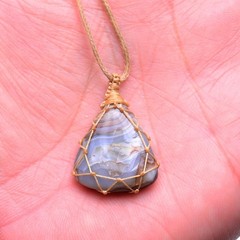 5 Pcs Natural Mix Gemstones Handmade Bohemian Macrame Necklaces Wholesale Lot