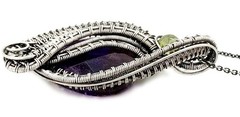 Amethyst Mini Woven Teardrop Pendant Necklace with Peridot: Sterling Silver Wire
