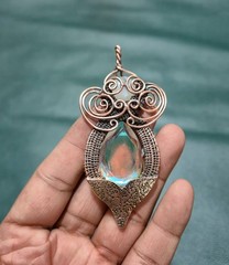 Mystic Topaz & Moonstone Pendant Wire Wrapped Handmade Jewelry