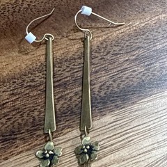 Art Nouveau Dogwood Flowers Long Dangling Brass Earrings With Hooks From Estate