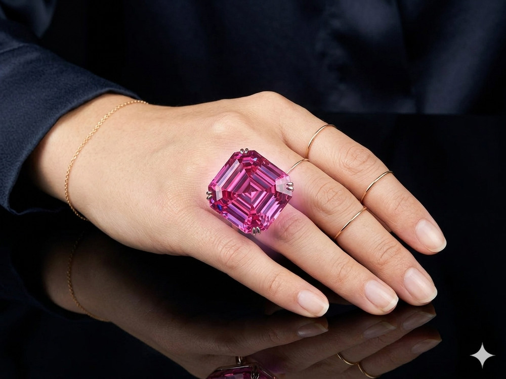 HUGE 18.5Ct Asscher Cut Certified Pink Diamond Solitaire Ring-FREE Diamond Studs