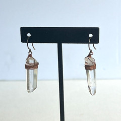 Artisan Quartz Crystal Point Earrings Sterling 925 Ear Wires Copper Wrapped Gems