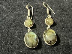 Labradorite Gemstone Handmade Drop Dangle Earrings .925 Silver Fiery Stones 1.8”