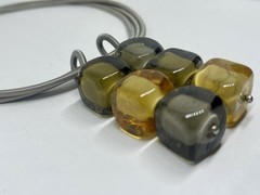 Artisan Mixed Glass Cube Pendant Necklace Silver Snake Collar Contemporary Mod