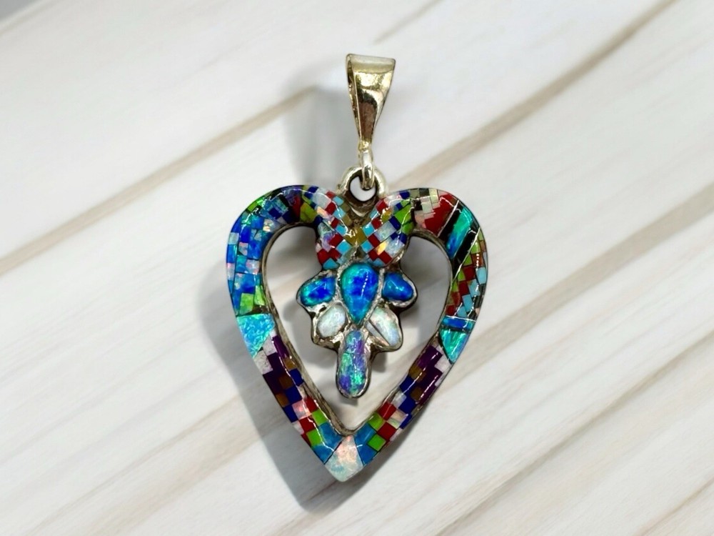 Heart Pendant Contemporary Southwest Multi Stone