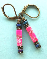 JASPER Pink & Hematite Crystal earring BRONZE LEVERBACK handcrafted XGE-3