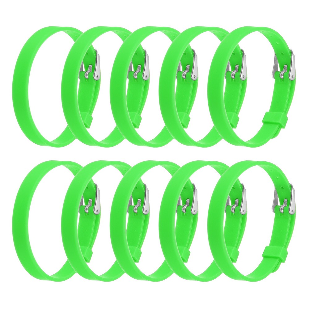 10 Pack Slide Bracelet Wristband, 8.2 x 0.3” Silicone Adjustable Bracelet, Green