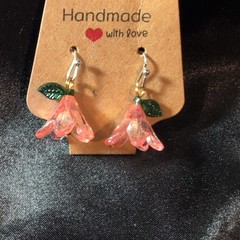Handcrafted Pink Acrylic Flower Dangle/Drop Hook Earrings for Women Silver #687