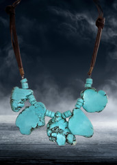 SOUTHWEST TUQUOISE SLAB CHUNK NECKLACE 22″ with Leather Chain