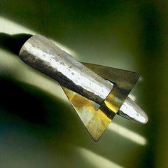 Modernist Brass Silver Brooch Abstract Artisan Space Atomic 1970-1980s