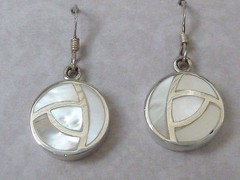 Vintage 13mm Sterling Dangle Earrings, Mother of Pearl Inlay, Konder #1063