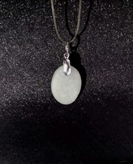 White Sea Glass w/ Silver Specks Stone on Clear Nylon Necklace w/ Silver Closure