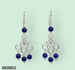 Handmade Cobalt Blue Beaded Silver Tone Chandelier Boho Dangle Earrings