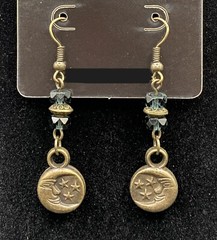 Handmade Bronze Tone Moon & Dark Blue Glass Bead Earrings by Neanie-Bot