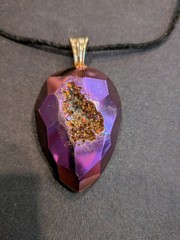 Purple Niobium Agate Druzy Stone Pendant 2″ Necklace 13″
