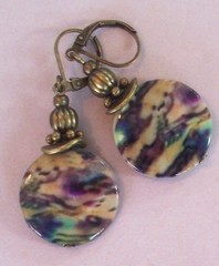 BLACK LIP SHELL SWIRL color earring BRONZE LEVERBACK artisan 618