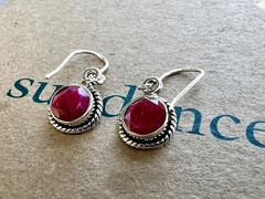 NEW $128 Sundance 1″ RED RUBY JULY Birthstone Sterling Silver Handmade Earrings