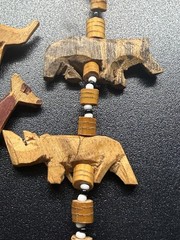 Wooden Safari Jungle Animal Bead Necklace – Hand Carved Folk Art Tribal Boho 30”