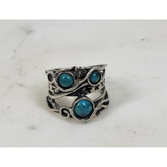 Sterling Silver Turquoise Ring Shablool Didae Three Stones Statement Israel 925