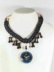Artisan Black Braided Cord Bead Charm Sombrero Hat Pendant Choker Necklace 18″