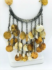 Golden Dyed Mother Of Pearl Beaded Dangle Chain Collar Necklace