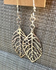 Leaf Earrings Filigree Hand Made Silver-tone Dangly