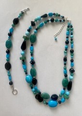 Gemstone Necklace & Bracelet Set with Turquoise, Aventurine, Onyx, and Magnesite