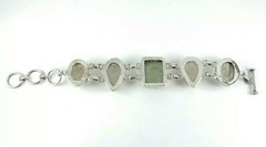 Sterling Silver Double Link Green Gray Flecked Crackle Quartz 8″ Toggle Bracelet