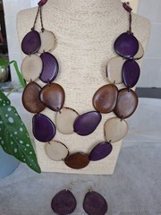 Handcrafted Tagua Nut Set Necklace, Earrings, 2 Strands, Multicolor, Ecuador